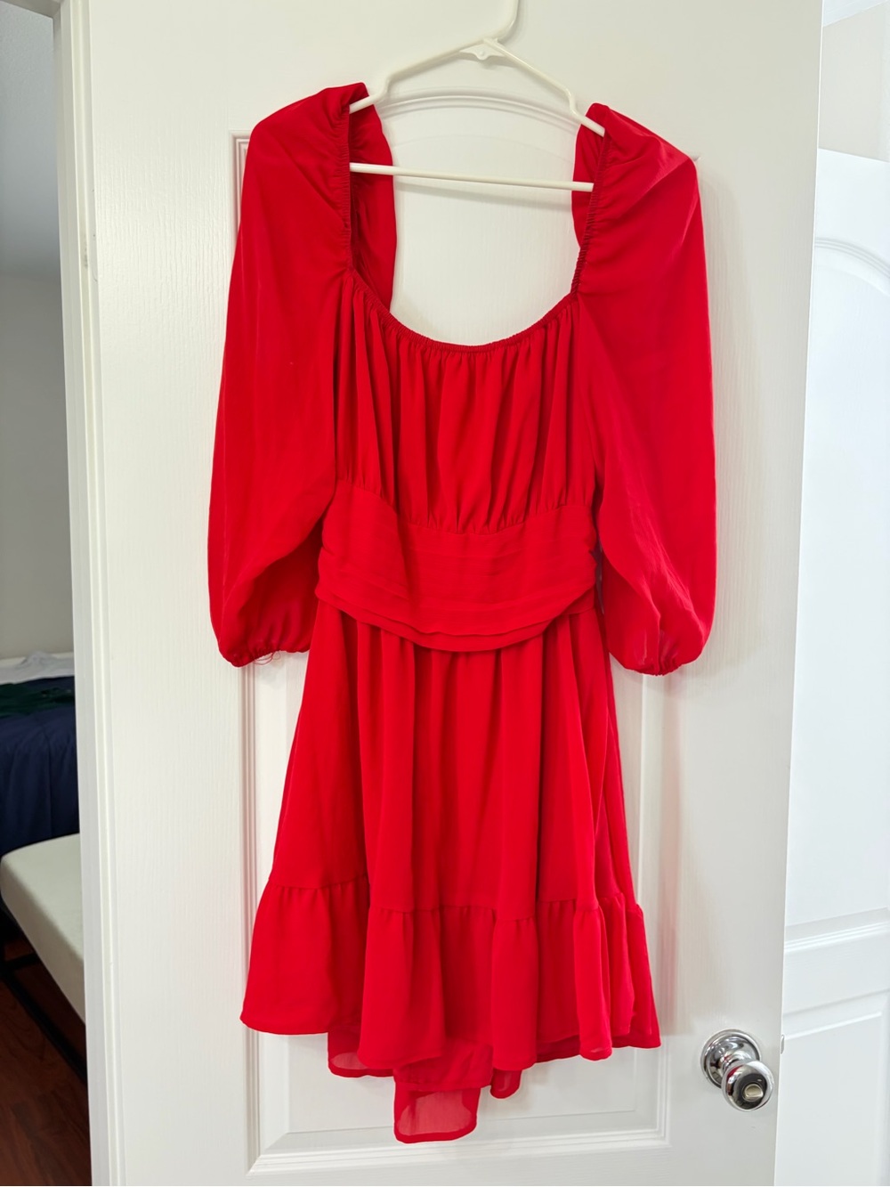 Red Puff Sleeve Mini Dress